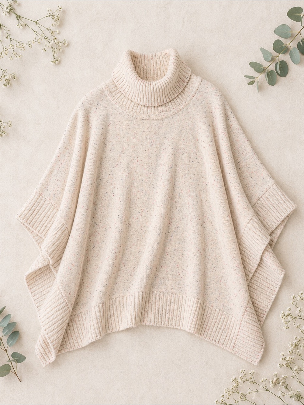 LOFT One Size Sweater Cape | Cream Confetti Knit | Spring Layer
